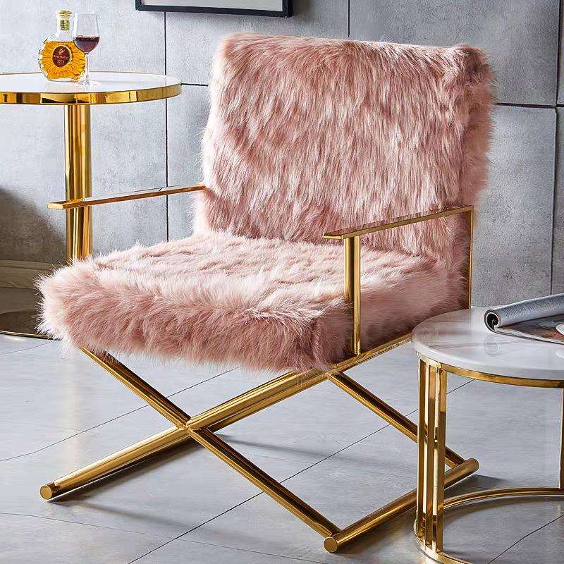 轻奢简约现代单人沙发椅不锈钢长毛懒人躺椅创意设计师小户型沙发