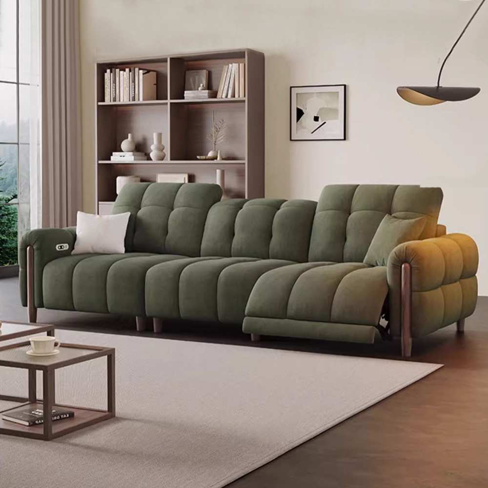 简约可伸缩电动功能布艺沙发中古风零靠墙北欧客厅可调节实木