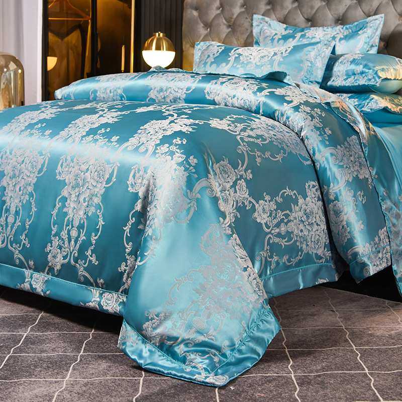 贡缎提花四件套刺绣床上外贸跨境三件套直播婚庆欧美风格 轻奢