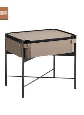 BERp01#意式极简床头柜现代简约卧室马鞍皮床头柜设计师硬皮边柜