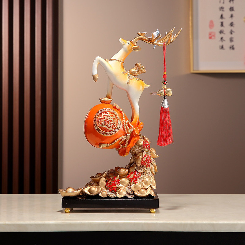 客厅玄关电视酒柜装n饰摆饰聚宝盆招财鹿新家装饰乔迁店铺开业礼