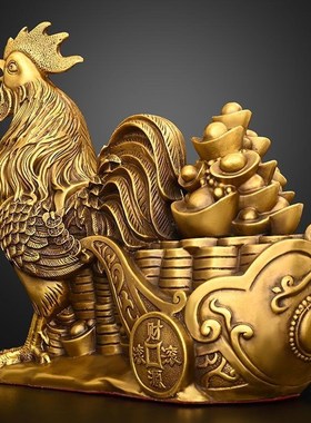 纯铜鸡拉元宝摆件鸡拉车生肖鸡金钱元宝鸡客厅桌面装饰财运滚滚鸡