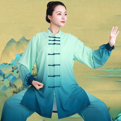 太极服女新款e高端比赛表演渐变色太极拳练功服男春秋武术服装青