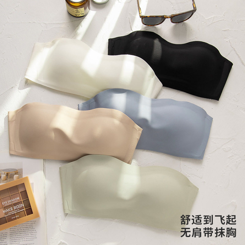 无肩带内衣女防滑防掉聚拢抹胸无痕C隐形文胸无钢圈裹胸小胸超薄