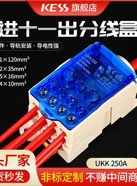 一进十一出UKK-250A大功率分线器分线盒接线端R子排 导轨式大电流