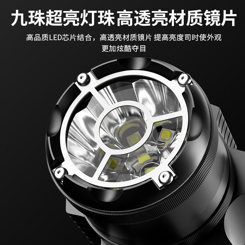 摩托车车灯九珠高亮透镜爆闪铝合金强光防水射灯铺路led超亮车灯