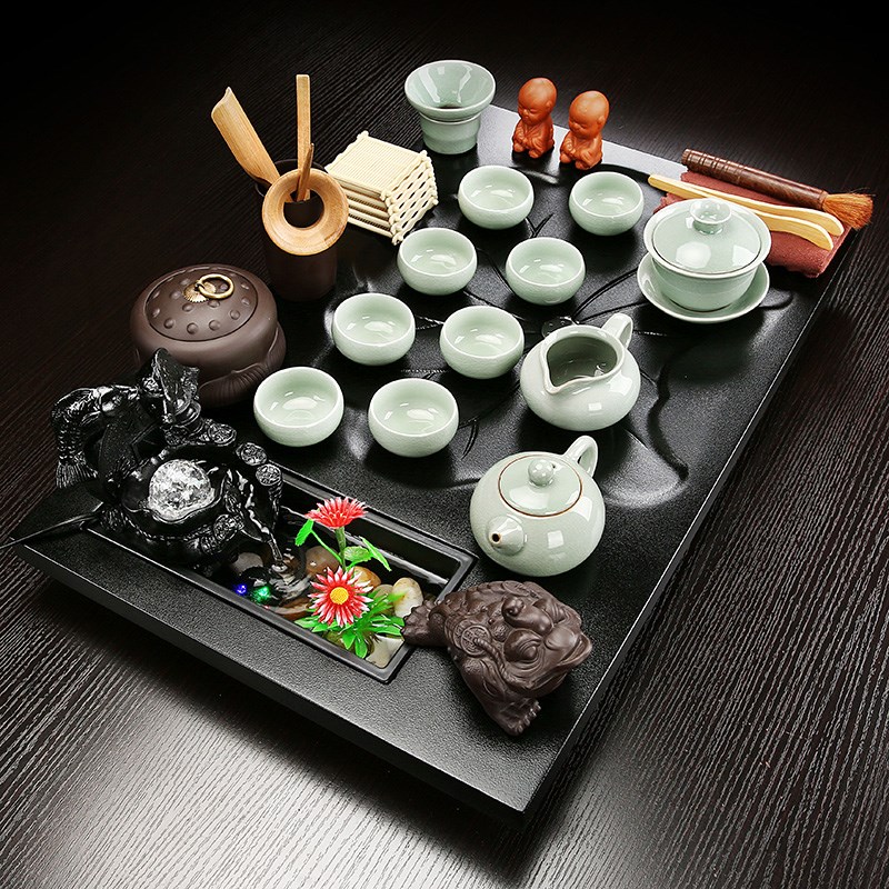 茶具套装小套紫砂玻璃家用茶盘简约喝茶托盘功夫茶台茶.海办公泡