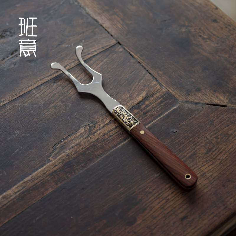 茶具酸枝木手工壶叉不锈钢壶盖叉壶盖置铜L壶盖置铁壶专用茶具配
