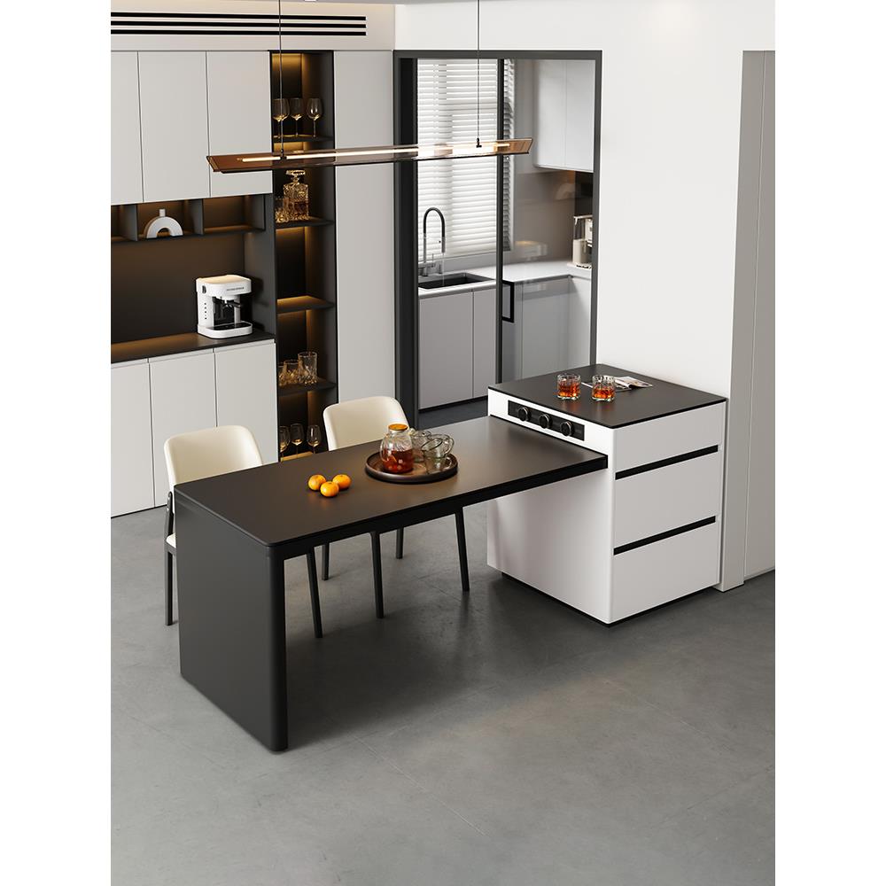 A8L可伸缩岛台餐桌一体现代简约岩板饭桌厨房中岛台圆弧形家用小