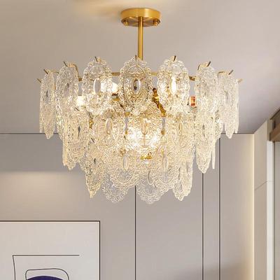 法式玻璃卧室主灯轻奢简约后现代浪漫冰镜水晶吊灯广东中山灯具