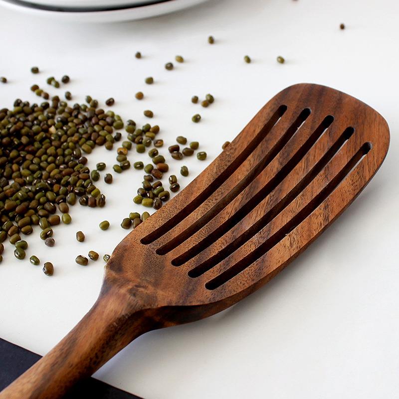 日式木铲漏铲不粘锅家用耐高温柚木长柄炒菜烙饼铲子木质新款