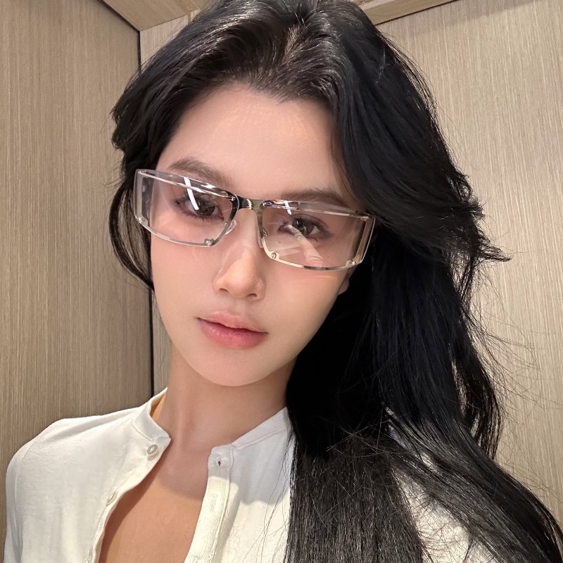 Y2K金属连体复古时髦无框水银太阳眼镜凹造型拍照防紫外线墨镜女