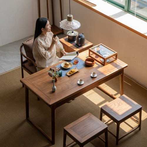 新中式黑胡桃木实木阳台茶桌椅组合家用小茶台客厅桌子禅意泡茶桌