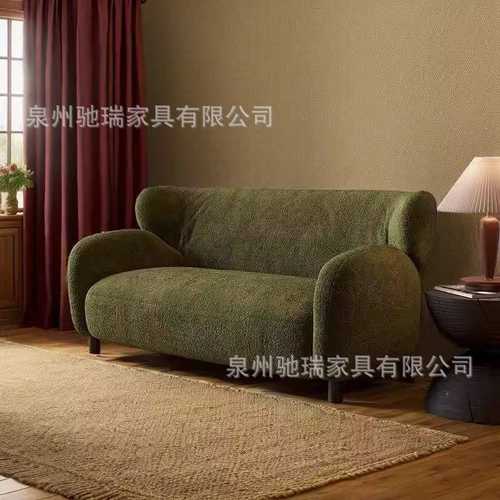 中古风设计师款沙发小户型客厅网红美人鱼沙发复古布艺直排沙发