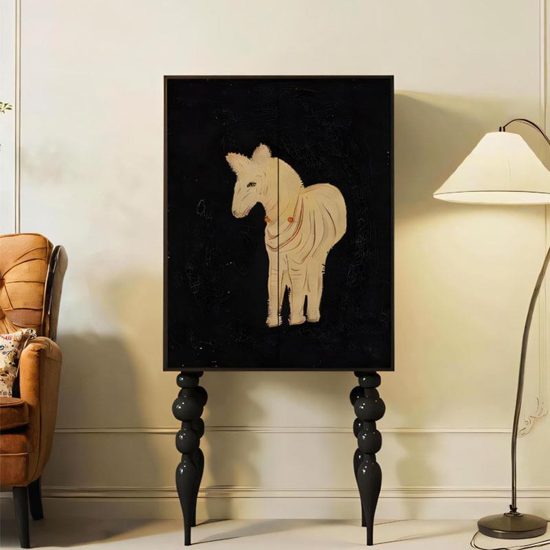 法式中古风实木高脚柜动物小马斗柜客厅入户收纳柜多功能餐边柜