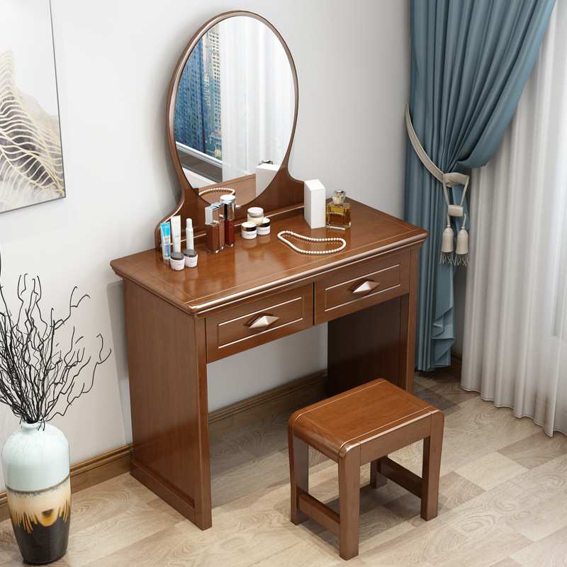 现代中式实木梳妆台化妆桌卧室小户经济型多功能实木妆台收纳桌子