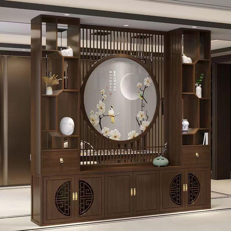 新中式实木入户玄关柜双面客厅家用屏风玄关柜置物博古层架装饰墙