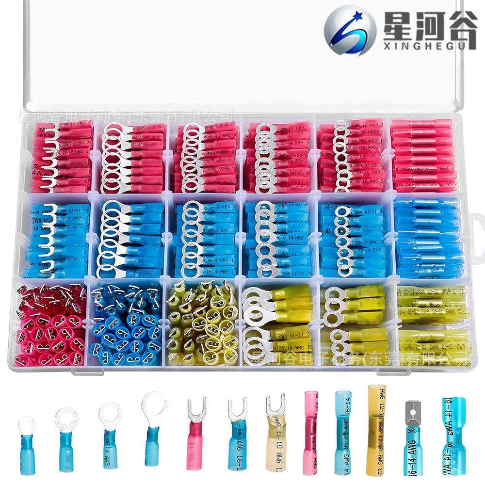 跨境600PCS盒装BHT/插簧插片/环形/叉型绝缘热缩防水接线端子套装