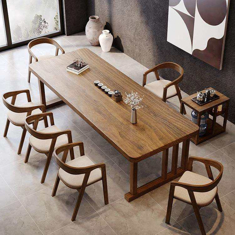 新中式实木大板茶桌椅组合简约现代茶台泡茶桌子办公室会议桌