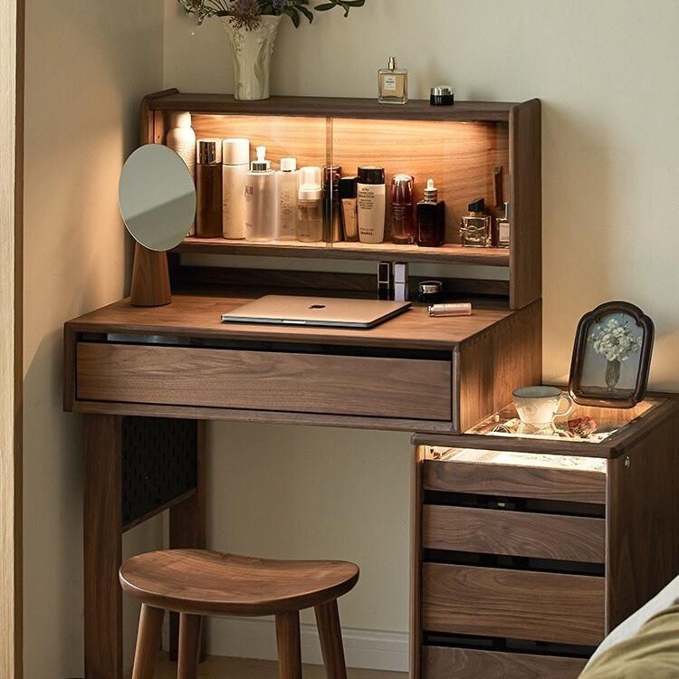 实木梳妆台床头柜一体斗柜卧室书桌主卧北美黑胡桃化妆桌
