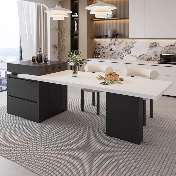 可伸缩岩板岛台餐桌一体家用小户型中岛台厨房多功能意式极简导台