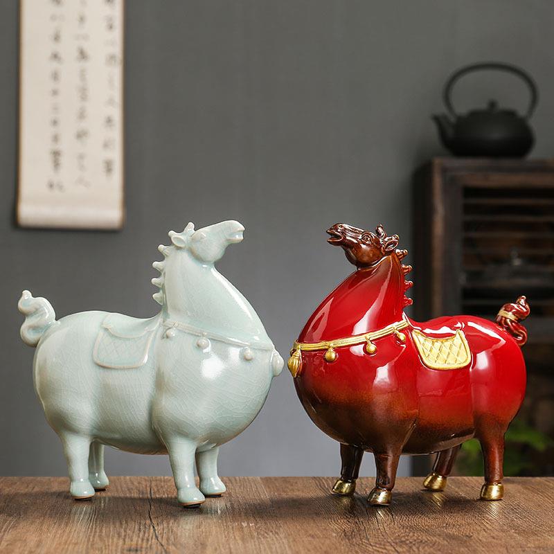 新中式精品创意陶瓷唐马摆件家居客厅办公室桌面装饰工艺品摆设
