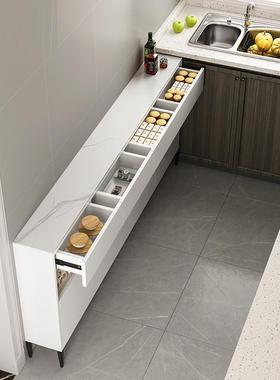 V9N超薄餐边柜20cm厨房储物柜实木岩板茶水柜25白色30半墙极窄墙