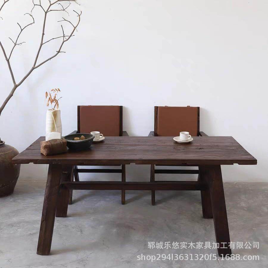 新中式老榆木家用书桌餐桌茶桌学习桌子办公会议桌实木老榆木长桌