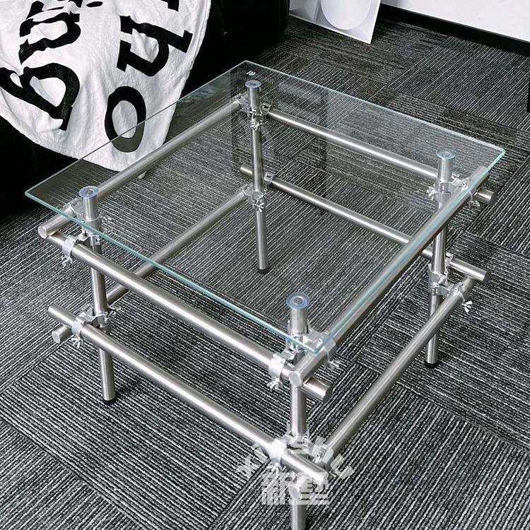 中古不锈钢网红现代简约钢化玻璃茶几设计师小户型客厅工业风茶几