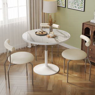 郁金香白色阳台休闲小圆桌简约洽谈桌椅板木餐桌家用X升降床头小