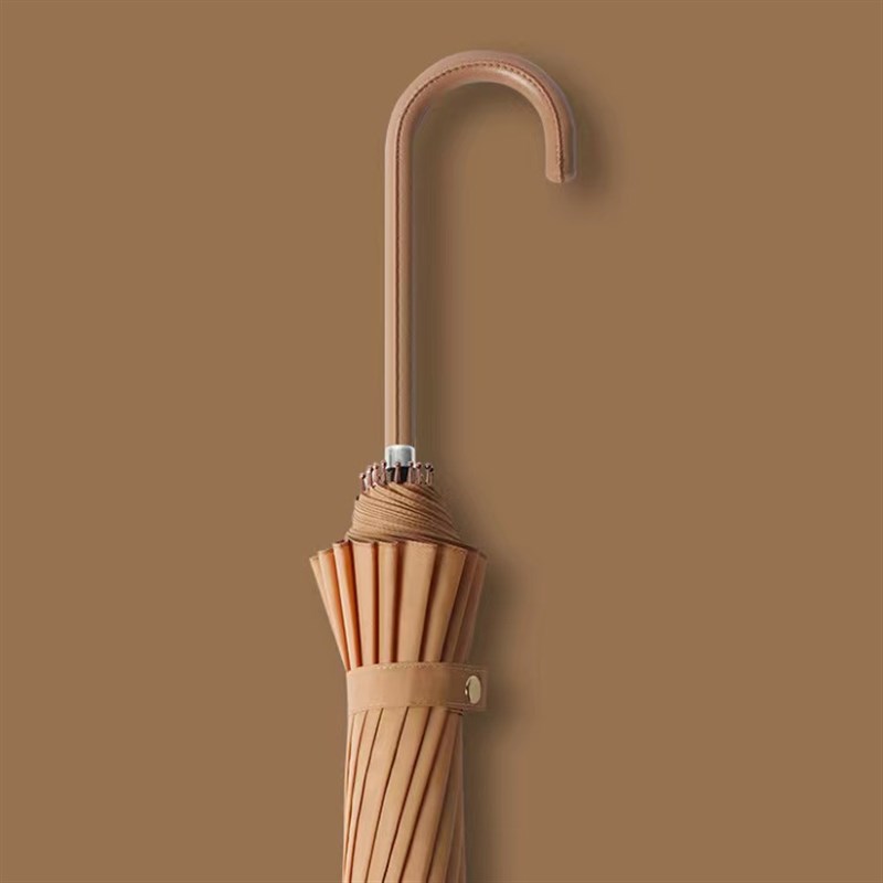 长柄伞16骨皮弯手柄纯色自动长杆雨伞韩系小清新素色U雨伞可印log