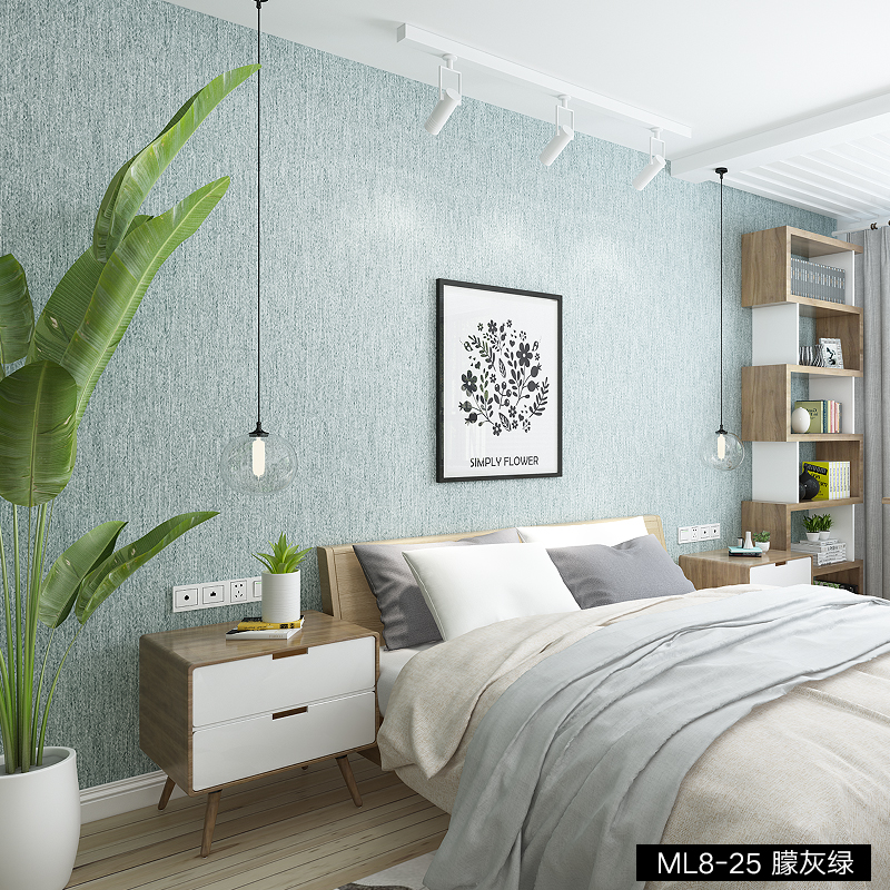 高端加厚亚麻墙i布卧室纯色壁纸客厅现代简约素色棉麻无缝壁布北