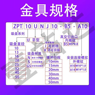真空吸盘ZPT10 13 16 20 25 32 40 50UNJ10-B5-A10 UG US缓冲金具