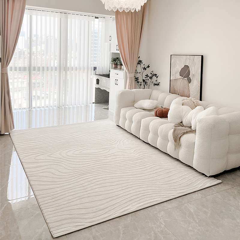 宇秀地毯2023客厅奶油风米白色现代简约沙发纯色条纹卧室地垫家用