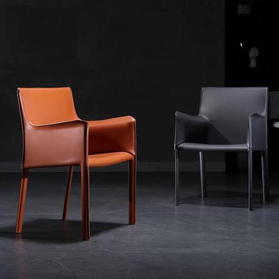 北欧马鞍皮餐椅家用现代简约轻奢凳子靠背洽谈椅带扶手设计师椅子