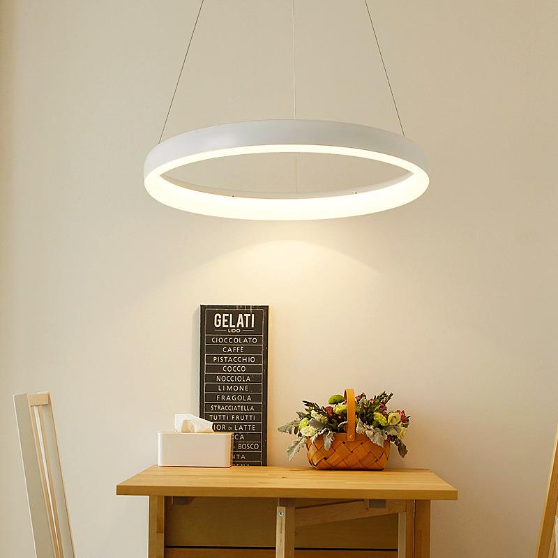 led餐厅吊灯现代简约圆形书房灯个性创意圆环形吊灯客厅卧室灯具