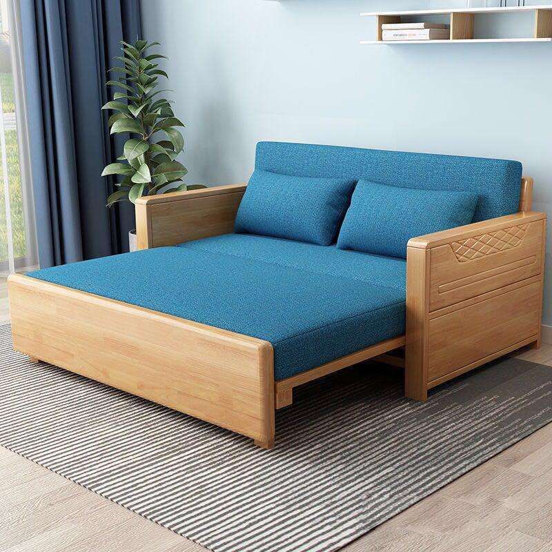 北欧实木沙发床现代小户型客厅简约多功能坐卧两用懒人折叠推拉床
