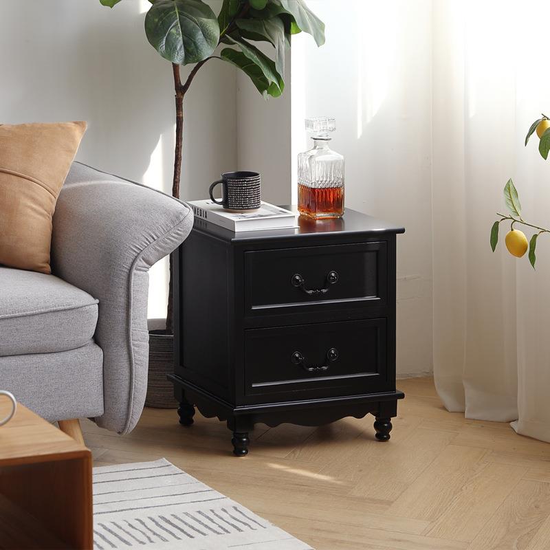 跨境高级实木床头柜床边收纳柜轻奢卧室家用简约复古风储物柜