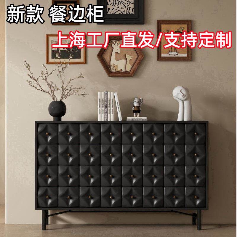 黑色烤漆餐边柜实木藤编简约现代储物收纳柜客厅玄关柜电视柜整装