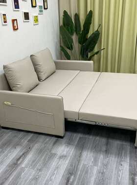 现代简约蓝色棉麻高扶手双人沙发小户型客厅卧室储物功能沙发床