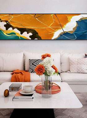 橙色天空现代抽象风格卧室装饰画橙色黑色小鱼墙画床头客厅挂画
