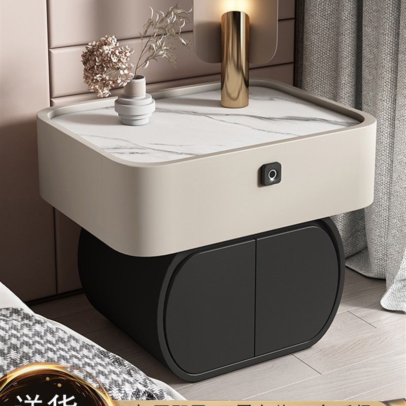 烤漆智能床头柜现代简约实木w网红简易无线充电卧室多功能轻奢家