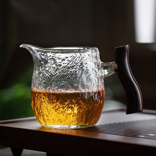日式加厚锤d纹玻璃公道杯高档分茶器带手柄木把茶海单个大容量茶