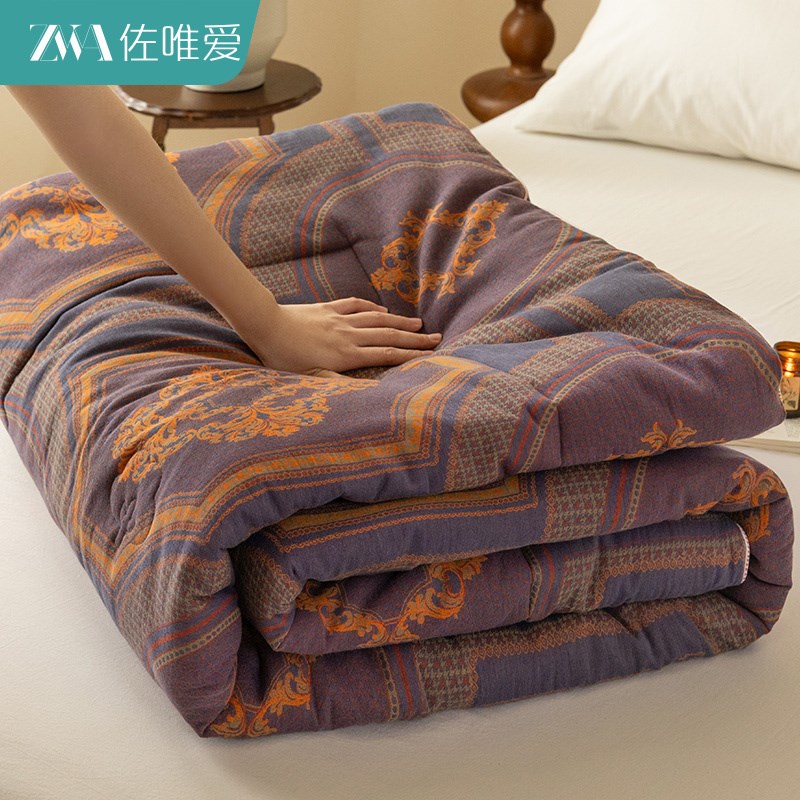 全棉a类棉被被芯冬被被子色织印花纤维F被双层纱加厚保暖2024新款