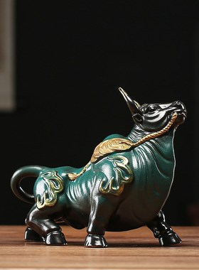 牛摆件招财办g公室老板桌商务高档倒流香灯圈装饰软装乔迁开业礼