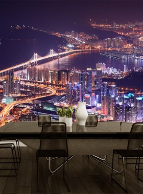 3D立体城市夜景风n景壁纸欧式个性建筑壁画酒吧5D电视背景墙纸墙