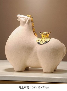 新中式马上有钱办公室老板桌马到成功装饰L摆件新中式马陶瓷工艺