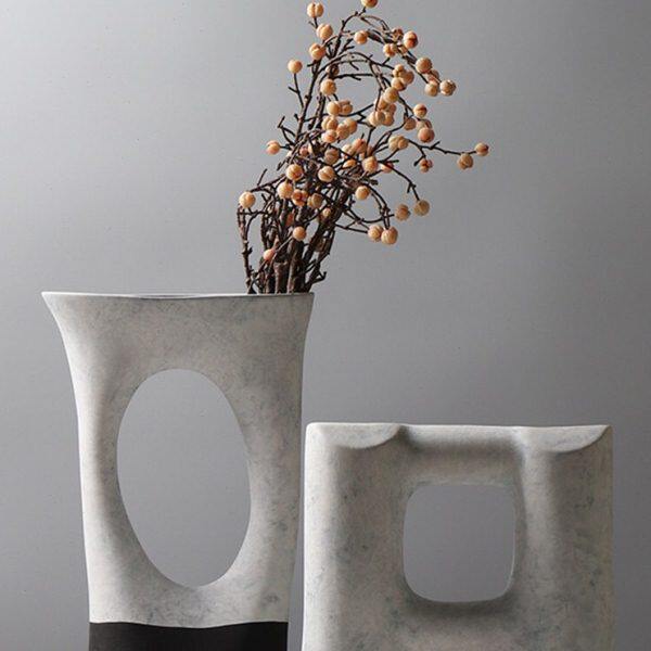 手陶瓷花瓶面漆字母样板房花器现代简约装饰摆件  几何插花创意感