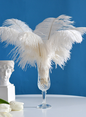 轻奢风羽毛装饰摆件家居客厅女生卧室梳妆台粉色T高级感法式摆设