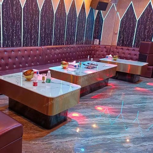 KTV茶几定制不k锈钢轻奢酒吧台 大理石岩板包厢卡座钢化玻璃桌发